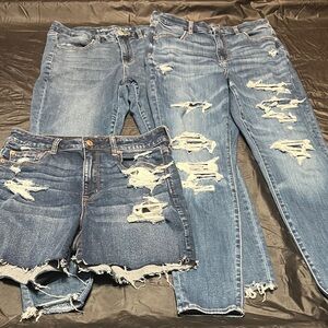 American Eagle Outfitters Distressed Blue Jeans Collection 2 Jeans/1 short